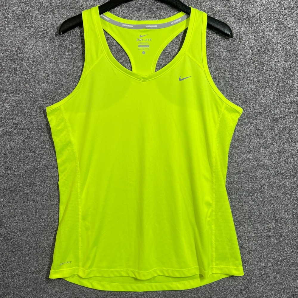 Nike Miler Running Tank Top Womens Large Neon Yellow Volt Dri-FIT